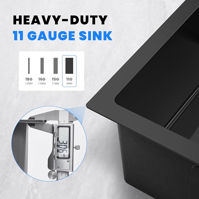 POPFLY 15×17 Inch Black Bar Sink, 304 Stainless Steel Single Bowl 8 Inch Deep - Image 3