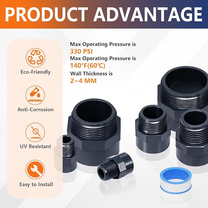 6PCS 1 Inch Male Thread Grey Pvc Fitting 2-Way PVC Coupling - Image 3