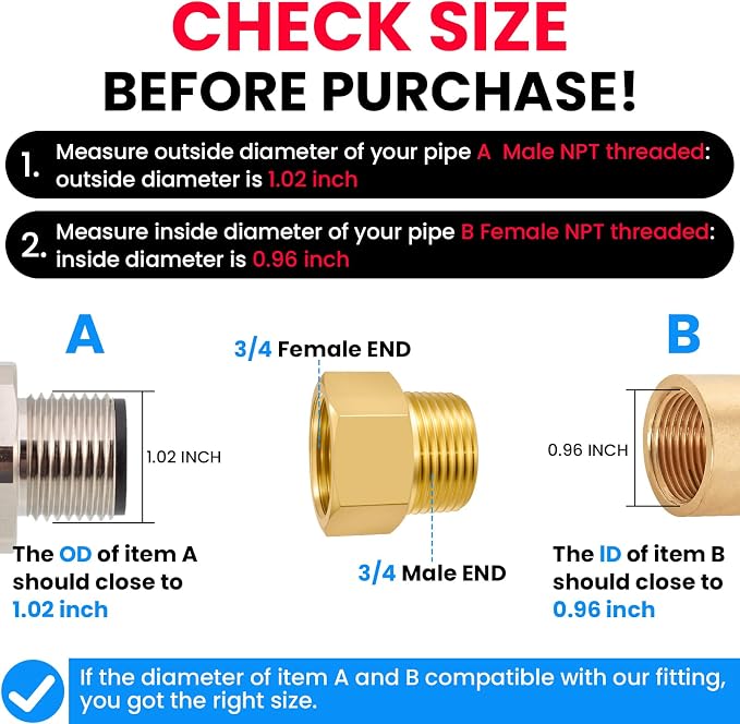 SDTC Tech Brass Pipe Fitting 3/4 NPT Thread Male to 3/4 NPT Thread Female | - Image 3