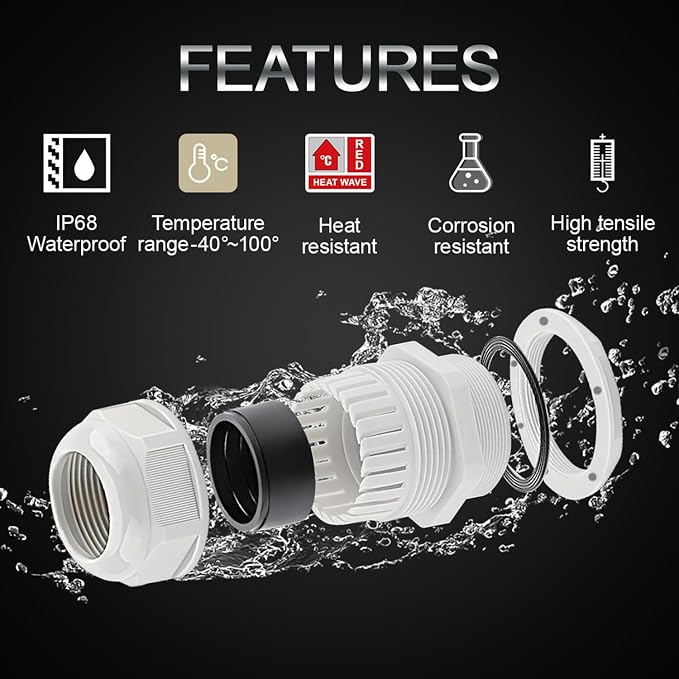 10 Pack NPT 3/8" Cable Glands Waterproof Adjustable 5-10mm Cable Connectors - Image 3