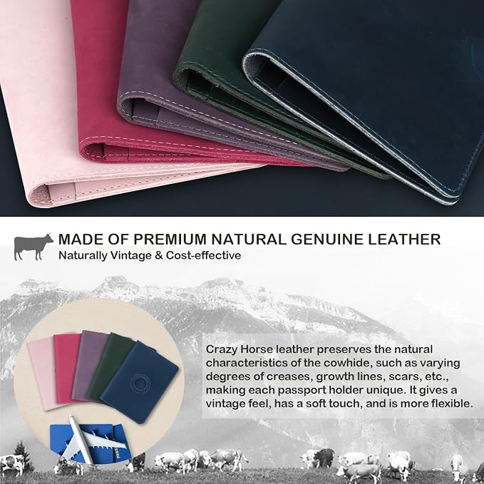 Airtag Passport Holder for Men Women Travel, Real Leather Passport Wallet - Image 2