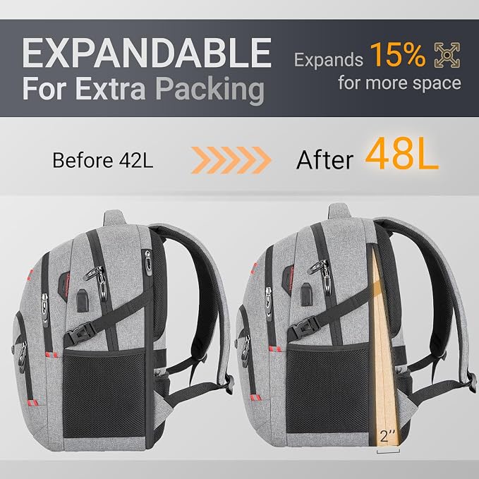 48L Expandable Laptop Backpack, Anti-thief Travel Backpack - Image 3