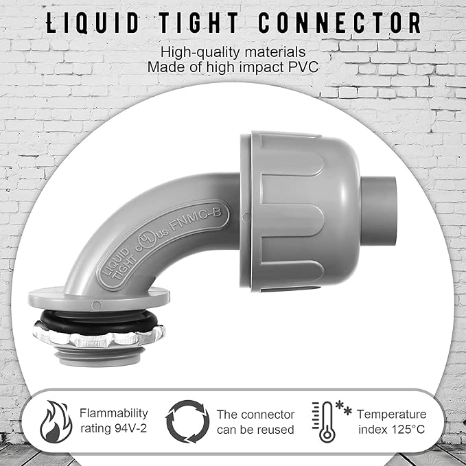 BBTO 48 Pieces 1/2 Inch Liquid Tight Connector Flexible Non Metallic Electrical - Image 5