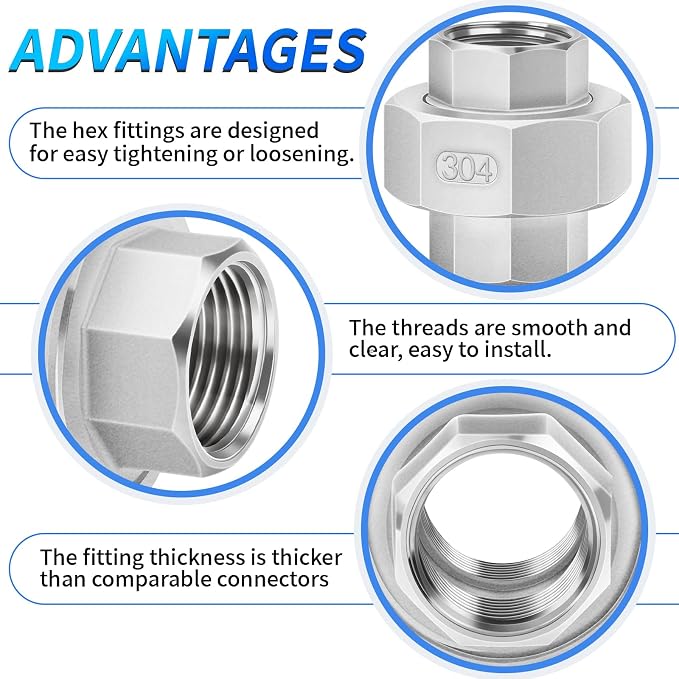 ChillWaves 304 Stainless Steel Cast Pipe Fitting, Union，3/4" NPT Female Thread - Image 5