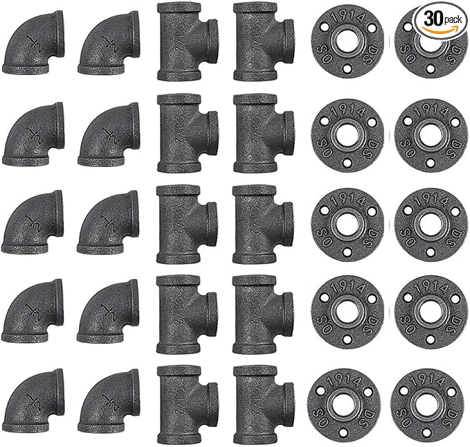 30 Pack 1/2 Inch Cast Iron Pipe Fittings by NIUBIDINDUSTRIALFURNITUR