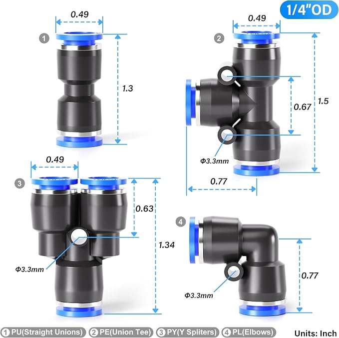 TAILONZ PNEUMATIC 1/4 Inch od Push to Connect Fittings Pneumatic Fittings Kit - Image 2