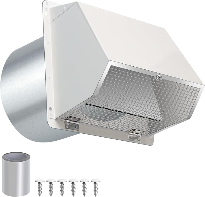 8 Inch Hooded Wall Vent with Screen and Damper, Outdoor Wall Exhaust Vent Cover by JYINCPED