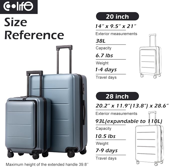 COOLIFE Luggage Suitcase Piece Set Carry On ABS+PC Spinner Trolley - Image 7