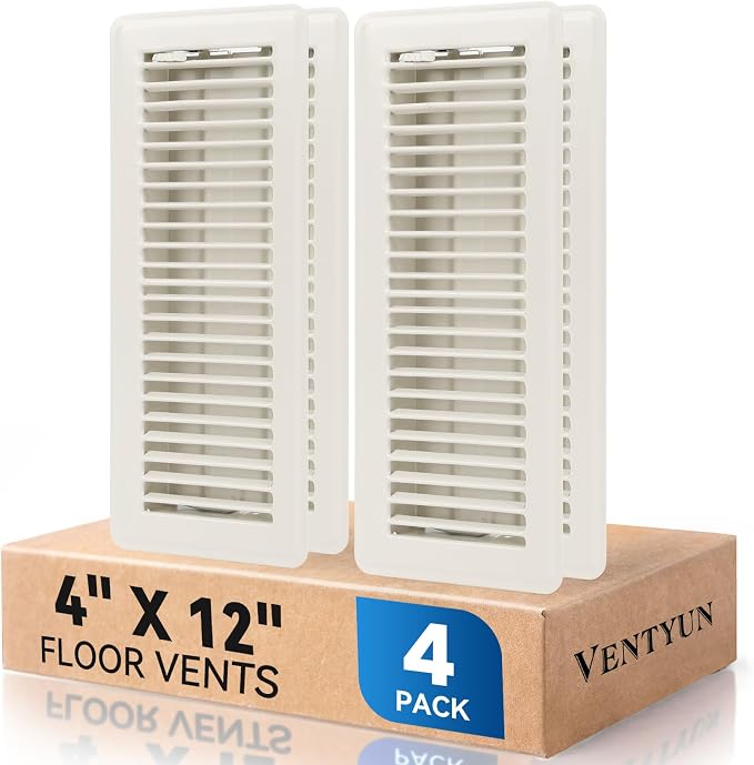 4" x 12" Floor Register Vent Covers 4-Pack, Cream White by VENTYUN