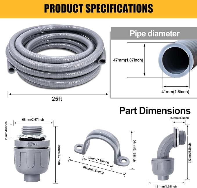 1-1/2 inch 25 Foot Liquid-Tight Conduit Kit, Flexible Non Metallic Electrical - Image 2