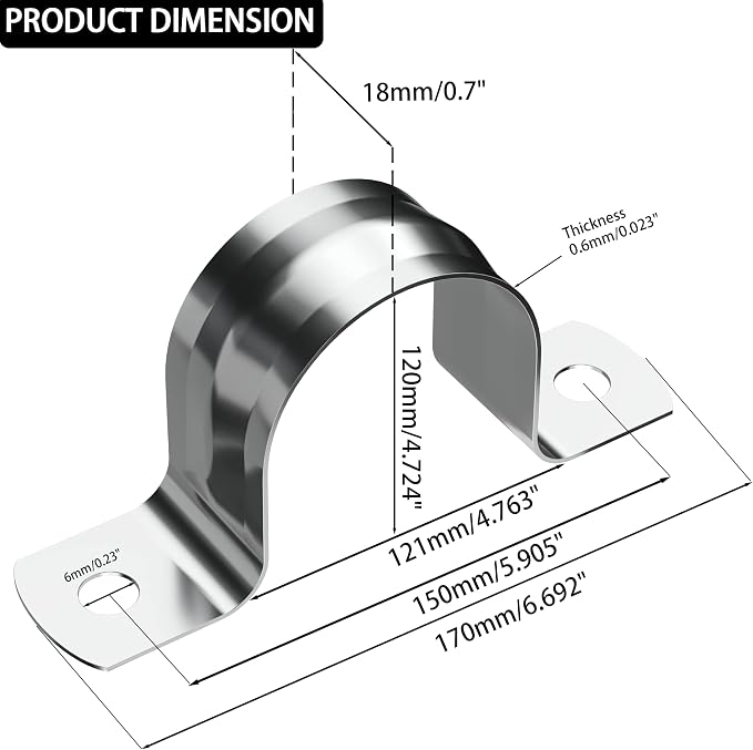 AKIHISA Pipe Clamps, 304 Stainless Steel 2 Hole Pipe Bracket, ID 4 5/7Inch - Image 2