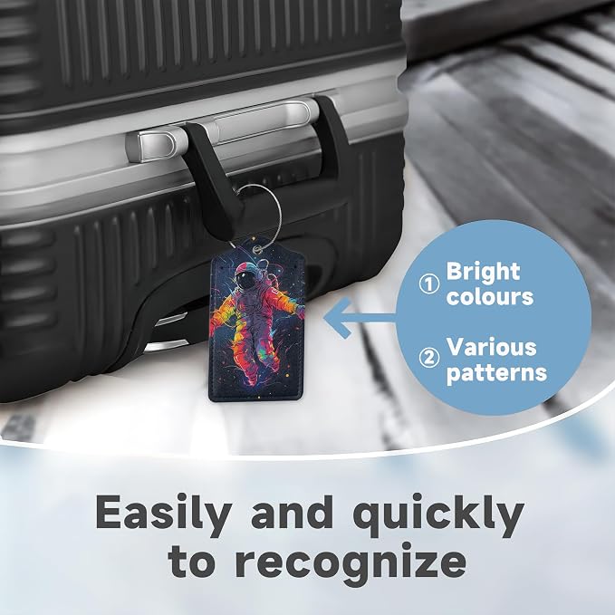 Set of 2 Luggage Tags for Suitcases, Leather Astronauts in Space Baggage Tags - Image 4