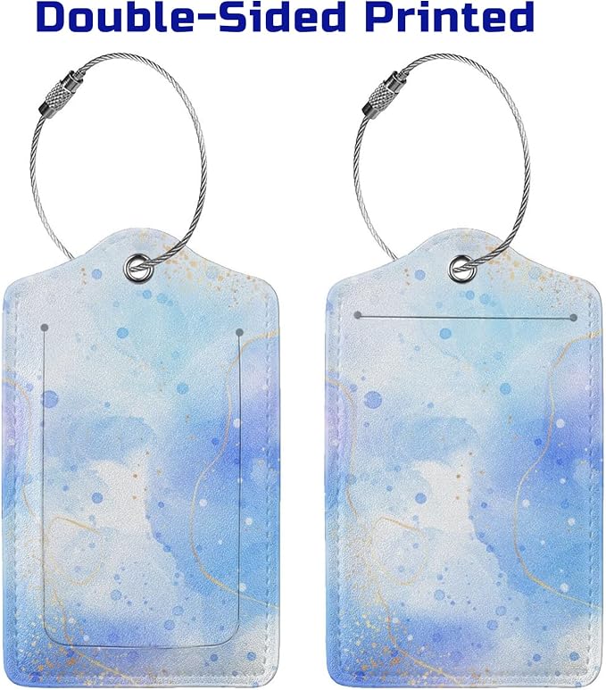 Light Blue Luggage Tags for Suitcases, 2 Pieces PU Leather Bag Tags - Image 4