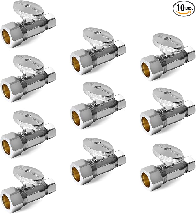 10PC EFIELD Straight Stop Valve, 1/2" Nominal Compression x 3/8" OD | 1/4-Turn by EFIELDPEXTUBING