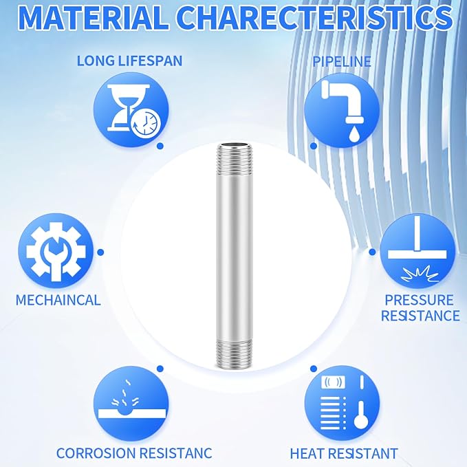 ChillWaves 304 Stainless Steel Pipe Fitting, Nipple Cast Pipe 3/8" NPT Male x - Image 5