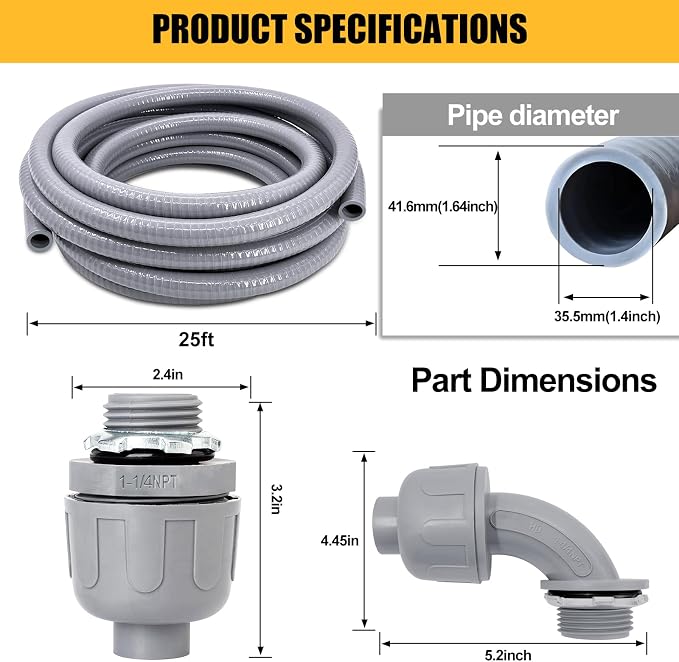 Liquid-Tight Conduit, 1-1/4 inch 25 Foot Flexible Non Metallic Electrical - Image 2