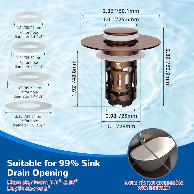 Hibbent 2 PCS Upgraded 3 in 1 Bathroom Sink Drain Strainer, Pop Up Stopper - Image 6