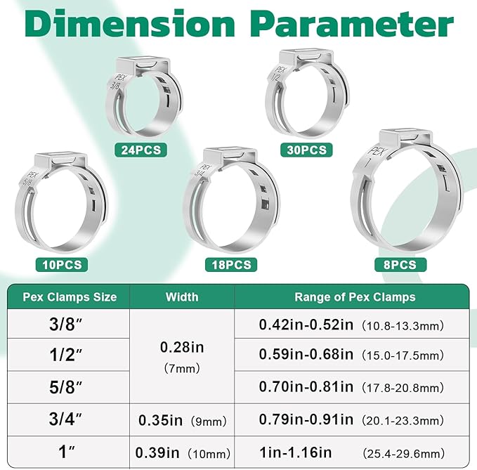 OURU 90PCS Pex Cinch Clamp Rings Assortment Kit, 304 Stainless Steel, Single - Image 2