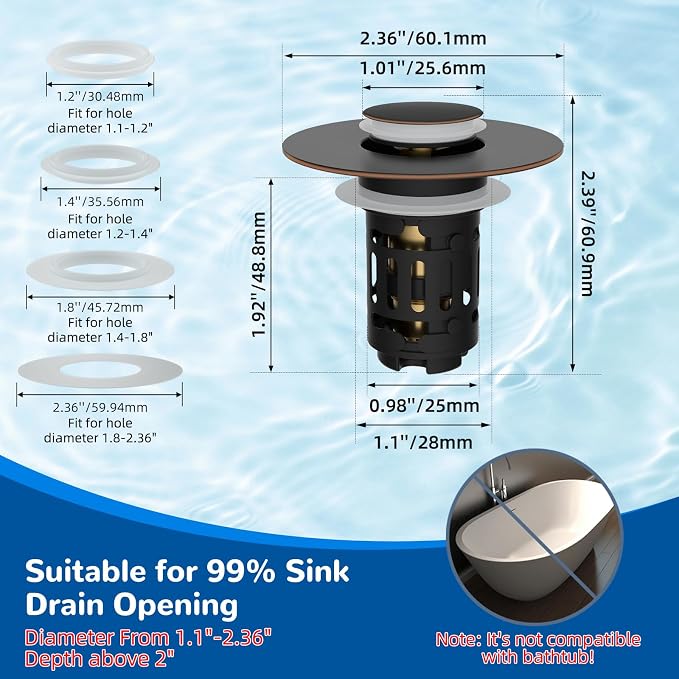 Hibbent 2 PCS Upgraded 3 in 1 Bathroom Sink Drain Strainer, Pop Up Stopper - Image 7