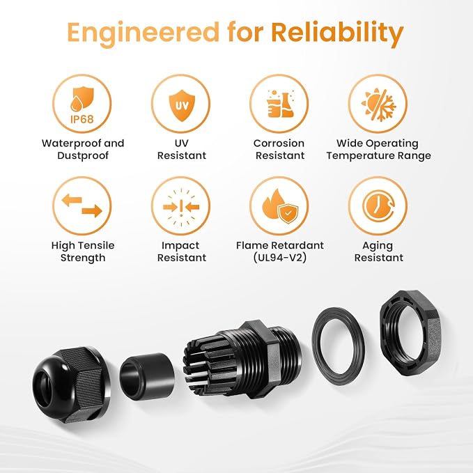 QILIPSU 10pcs 1-1/4" NPT Cable Gland Waterproof IP68 Nylon Cable Pass Through - Image 6