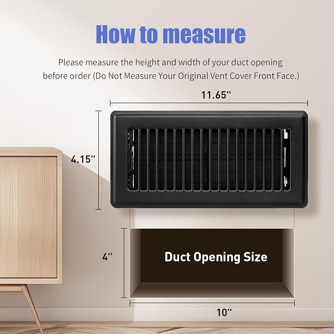 Floor Register 4x10, 6 Pack Black Vent Covers - Image 3