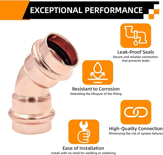 1/2" 45° Copper Press Fittings Elbow - Image 4