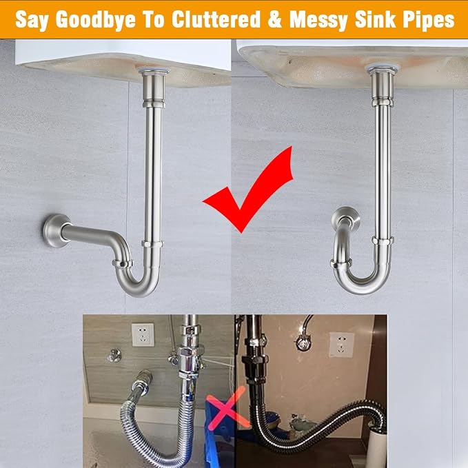RANDOM Brass P Trap with Pop Up Drain Stopper Kit With Overflow, Brushed Nickel - Image 5