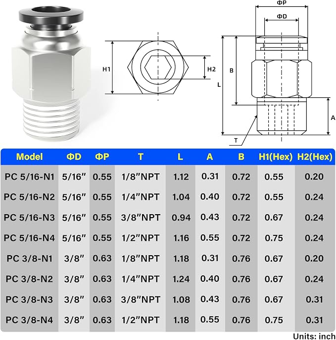 TAILONZ PNEUMATIC Male Straight 3/8 Inch Tube OD x 1/8 Inch NPT Thread Push to - Image 2