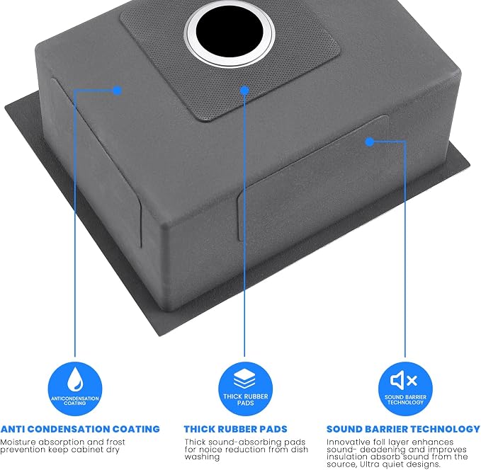 POPFLY 15x17 Inch Undermount Bar Prep Sink, 15” Undermount Rectangle Kitchen - Image 4