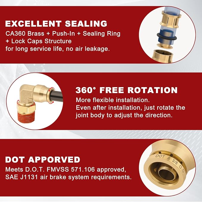 90° Swivel Male Elbow, 3/8" Tube x 3/8" NPT, DOT Approved 2PCS | - Image 4