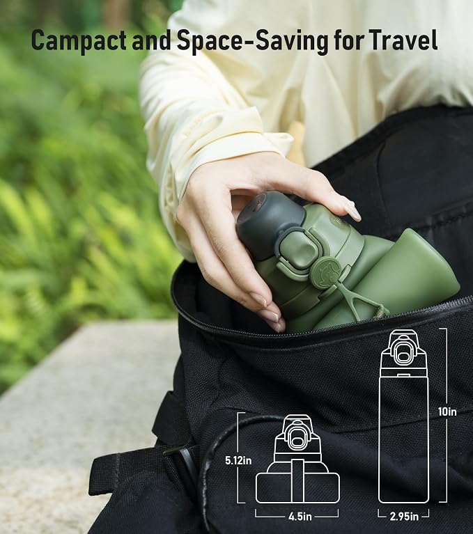 TakeToday Collapsible Water Bottles 20oz, Leak Proof, Foldable Silicone Travel - Image 6