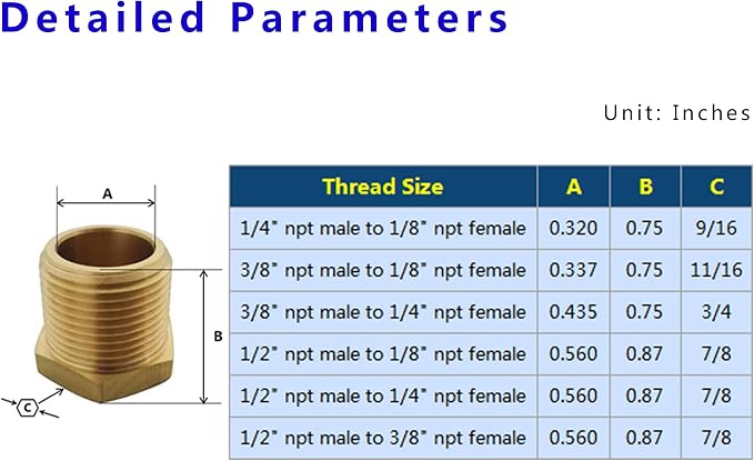 3/8" NPT Male x 1/4" NPT Female Brass Bushing Reducer Adapter Reducing Pipe - Image 2