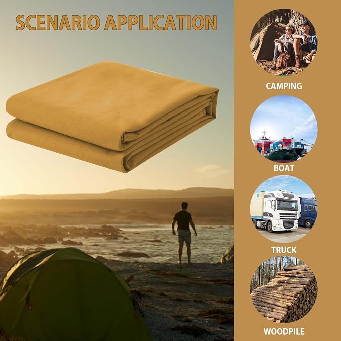 FoundGo 10x20ft Canvas Tarp 22 Mil Tarps 14 oz Canvas Tarpaulin Heavy Duty - Image 7