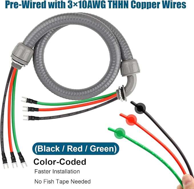 8FT Non-Metallic Liquid-Tight Conduit Kit, 1/2" Pre-Wired Electrical Whip - Image 3