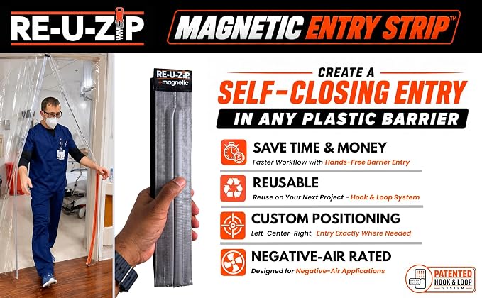 RE-U-Zip Self-Closing Ultra-Clear Magnetic Dust Barrier Entry Strip Door Kit - Image 2