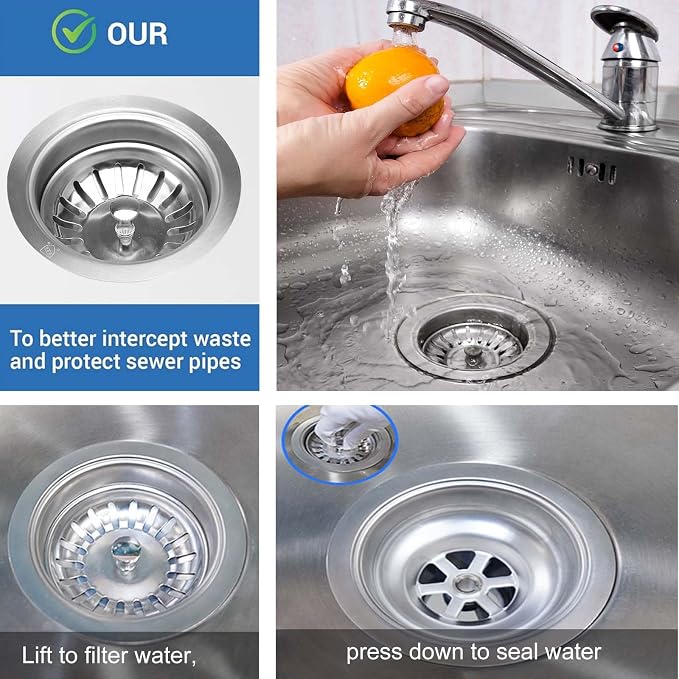 3-1/2'' Kitchen Sink Drain Kit Sink Drain Basket Sink Drain Assembly 304 - Image 4