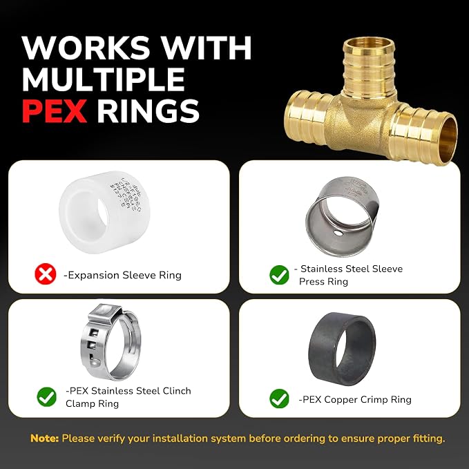 25 Pack 1/2" PEX Tee, PEX Fittings, Heavy-Duty Brass Crimp Fittings - Image 7