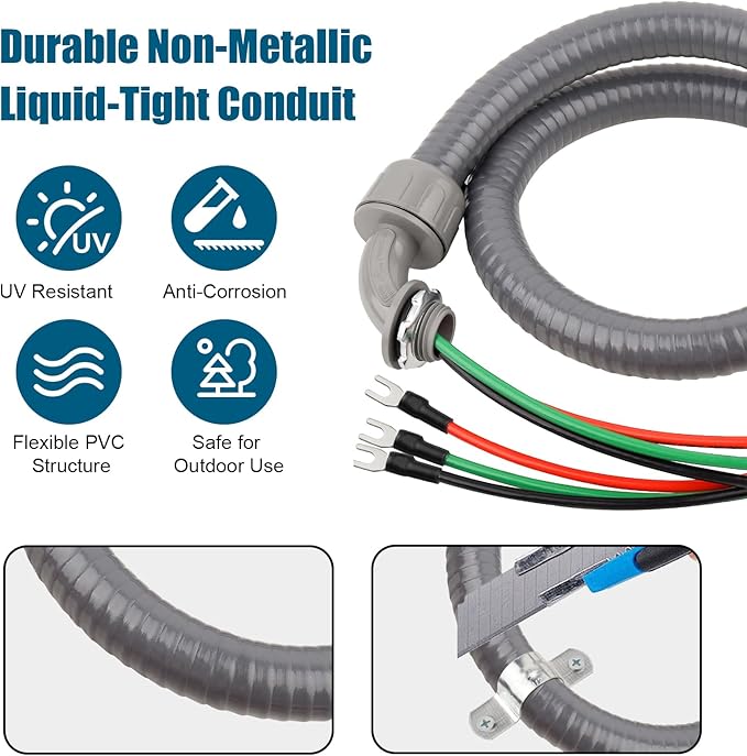 12FT Non-Metallic Liquid-Tight Conduit Kit, 1/2" Pre-Wired Electrical Whip - Image 3