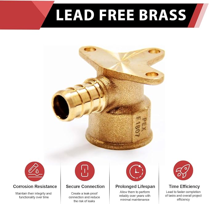 EFIELD Pex 1/2 Inch x 1/2 Inch Female NPT Drop-Ear Elbow | PEX Brass Crimp - Image 4
