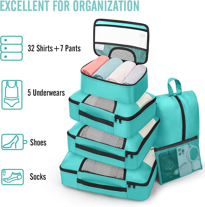 Veken 8 Set Packing Cubes for Travel Essentials, Suitcase Organizer Bags in 4 - Image 5
