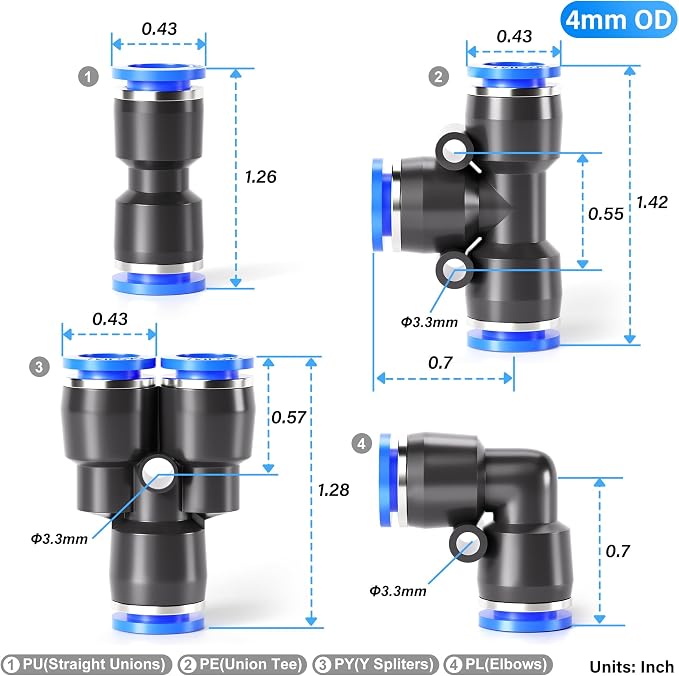 TAILONZ PNEUMATIC 5/32 inch or 4mm od Push to Connect Fittings Pneumatic - Image 3