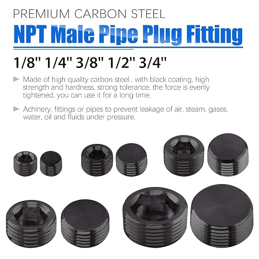 Glarks 20Pcs Carbon Steel 1/4'' NPT Male Pipe Plug Fitting Internal Hex Thread - Image 4