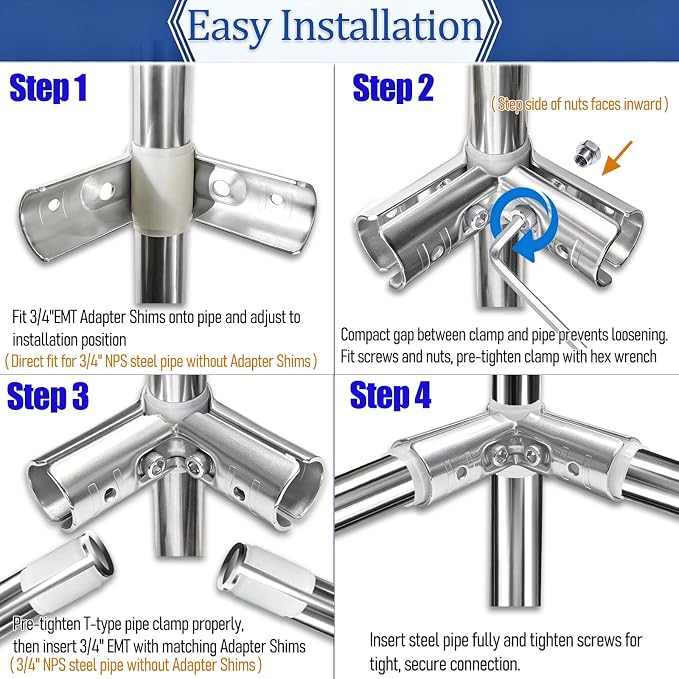 10 Sets 90 Degree T Pipe Connector, Heavy Duty Carbon Steel Tee Clamp, Tight Fit - Image 5