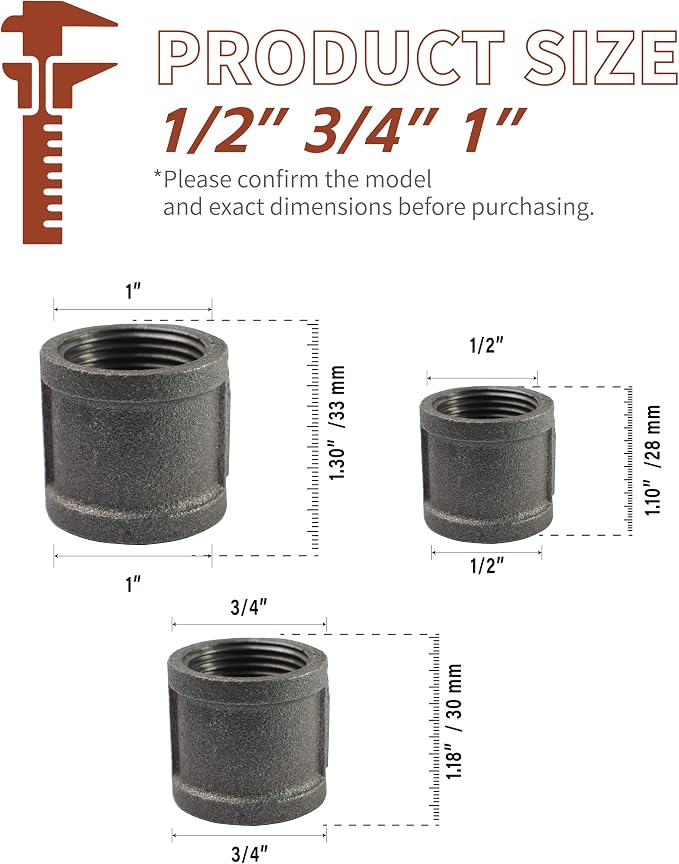 Black Cast Iron 3/4" Pipe Fitting Coupling, DIY Pipe Decor and Furniture - Image 5