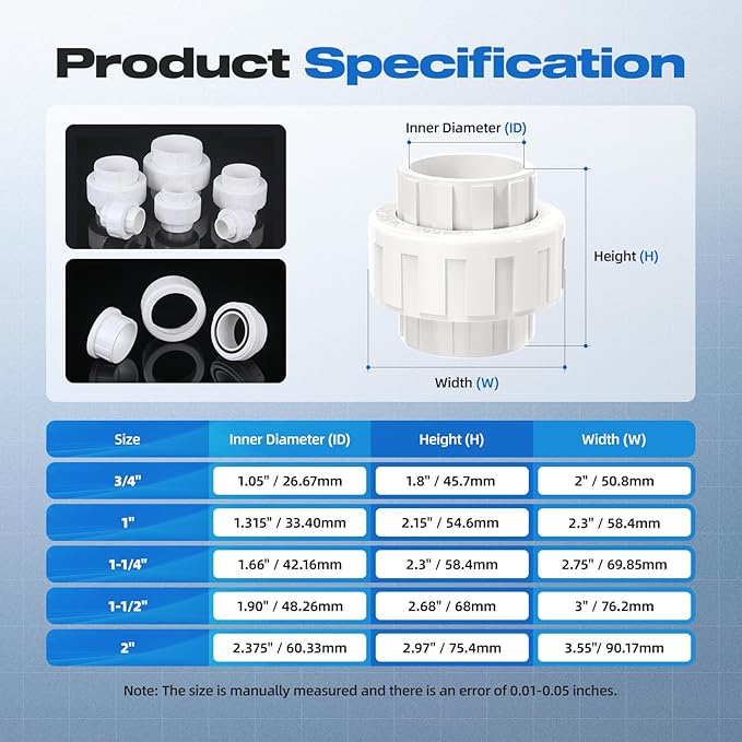 4 PCS 1-1/2" PVC Union Coupling Pipe Fitting, Slip Joint Adapter PVC Connectors - Image 2