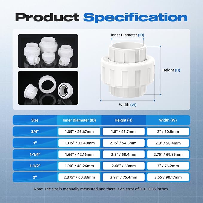 10 PCS 3/4" PVC Union Coupling Pipe Fitting, Slip Joint Adapter PVC Connectors - Image 2