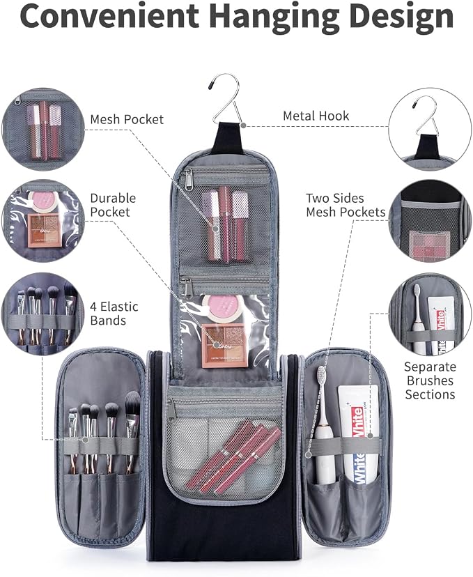 Narwey Small Hanging Travel Toiletry Bag Cosmetic Make Up Organizer - Image 2