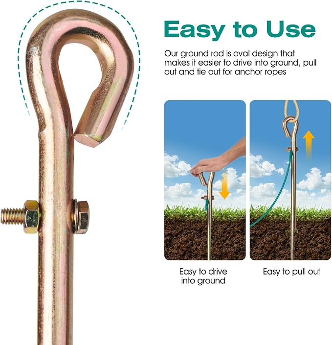 Portable Ground Rod with 10ft 12AWG UL Listed Grounding Wire with Crocodile Clip - Image 3