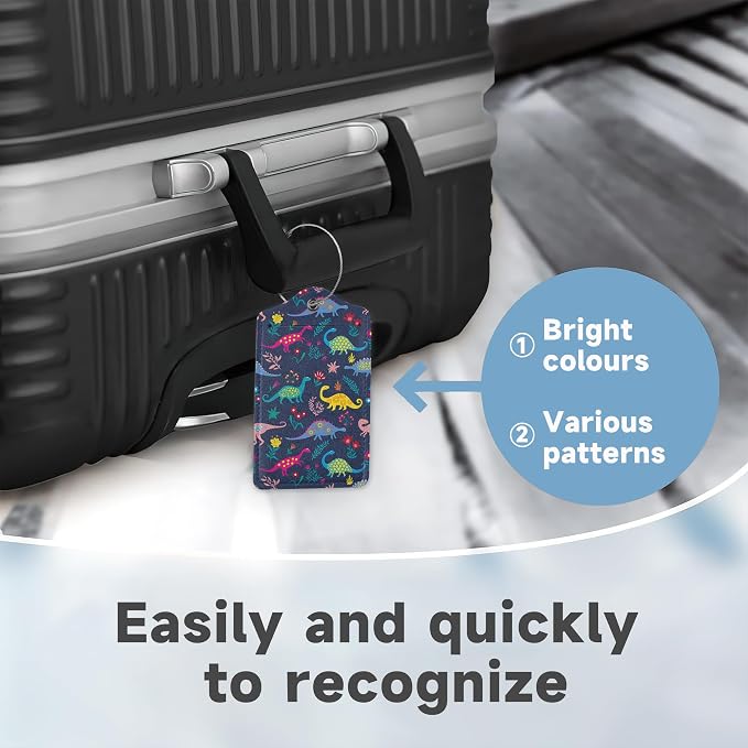 Set of 2 Luggage Tags for Suitcases, Leather Cute Cartoon Dinosaur Baggage Tags - Image 4