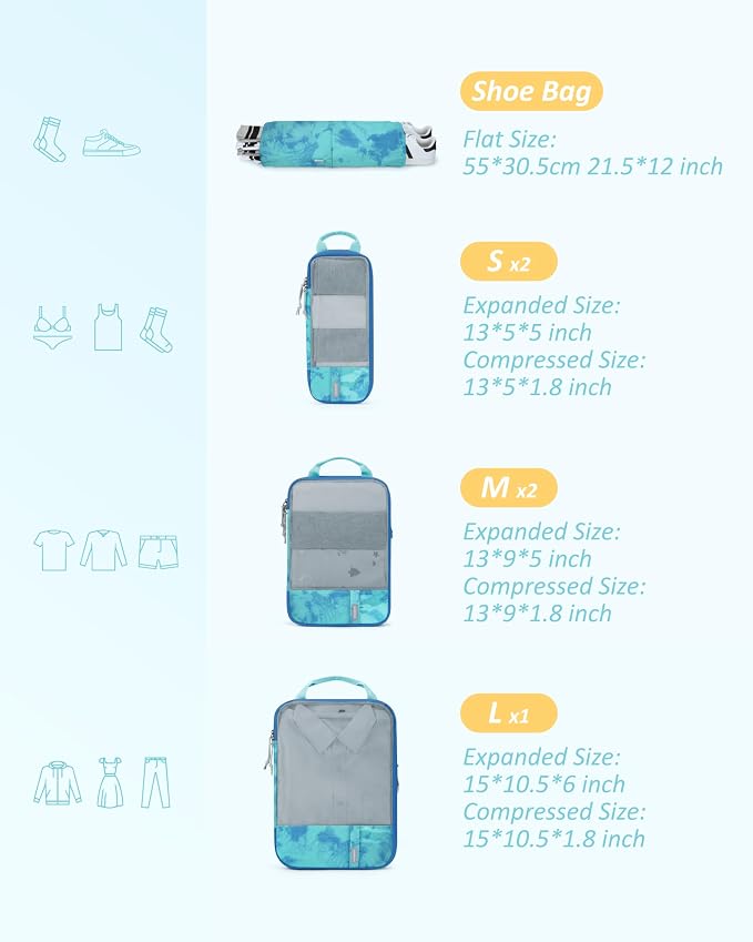 BAGSMART 6 Set /4 Set/2 Set Compression Packing Cubes - Image 3